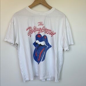 H&M White Graphic Tee with Red and Blue Accents